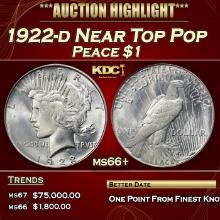 1922-d Peace Dollar Near Top Pop $1 ms66+ SEGS