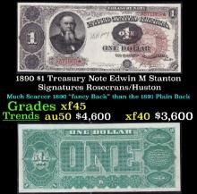 1890 $1 Treasury Note Edwin M Stanton Grades xf+ Signatures Rosecrans/Huston