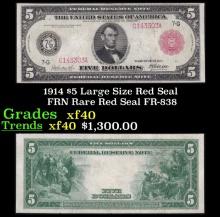 1914 $5 Large Size Red Seal FRN Rare Red Seal Grades xf FR-838