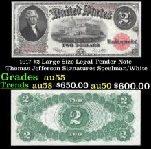1917 $2 Large Size Legal Tender Note Thomas Jefferson Grades Choice AU Signatures Speelman/White