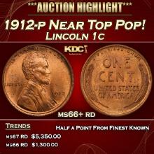 1912-p Lincoln Cent Near Top Pop! 1c ms66+ rd SEGS