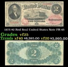 1875 $2 Red Seal United States Note Grades vf+ FR-45
