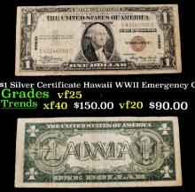 1935A $1 Silver Certificate Hawaii WWII Emergency Currency Grades vf+