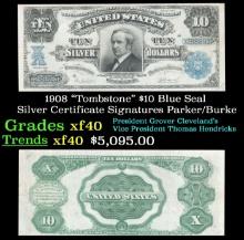 1908 $10 Blue Seal Silver Certificate "Tombstone" Grades xf Signatures Parker/Burke