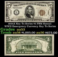 1934A $5 FRN Hawaii WWII Emergency Currency Key To Series Key To Series Grades Select AU