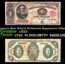 1891 $1 Treasury Note Edwin M Stanton Grades vf+ Signatures Tillman/Morgan