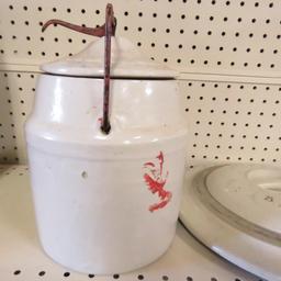 1 Gallon stoneware jar with lid and 5/6 gallon lid