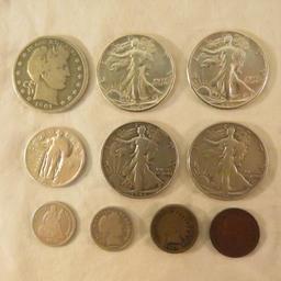Mixed US Coins 1901 Barber 1/2, 1875 Seated Dime