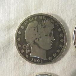 Mixed US Coins 1901 Barber 1/2, 1875 Seated Dime