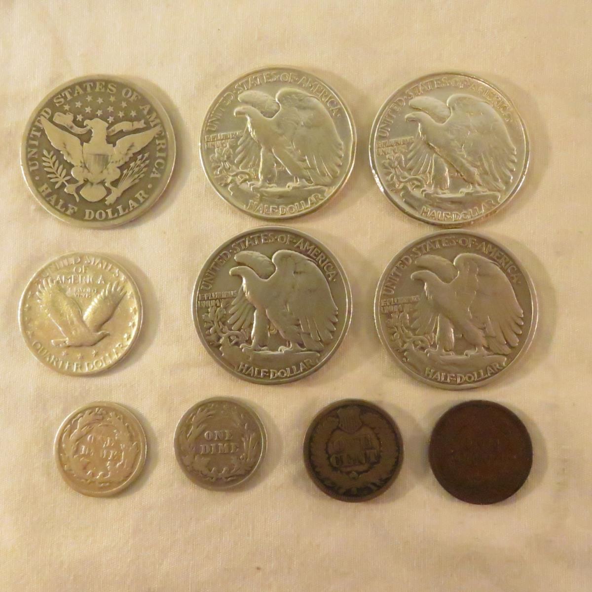 Mixed US Coins 1901 Barber 1/2, 1875 Seated Dime