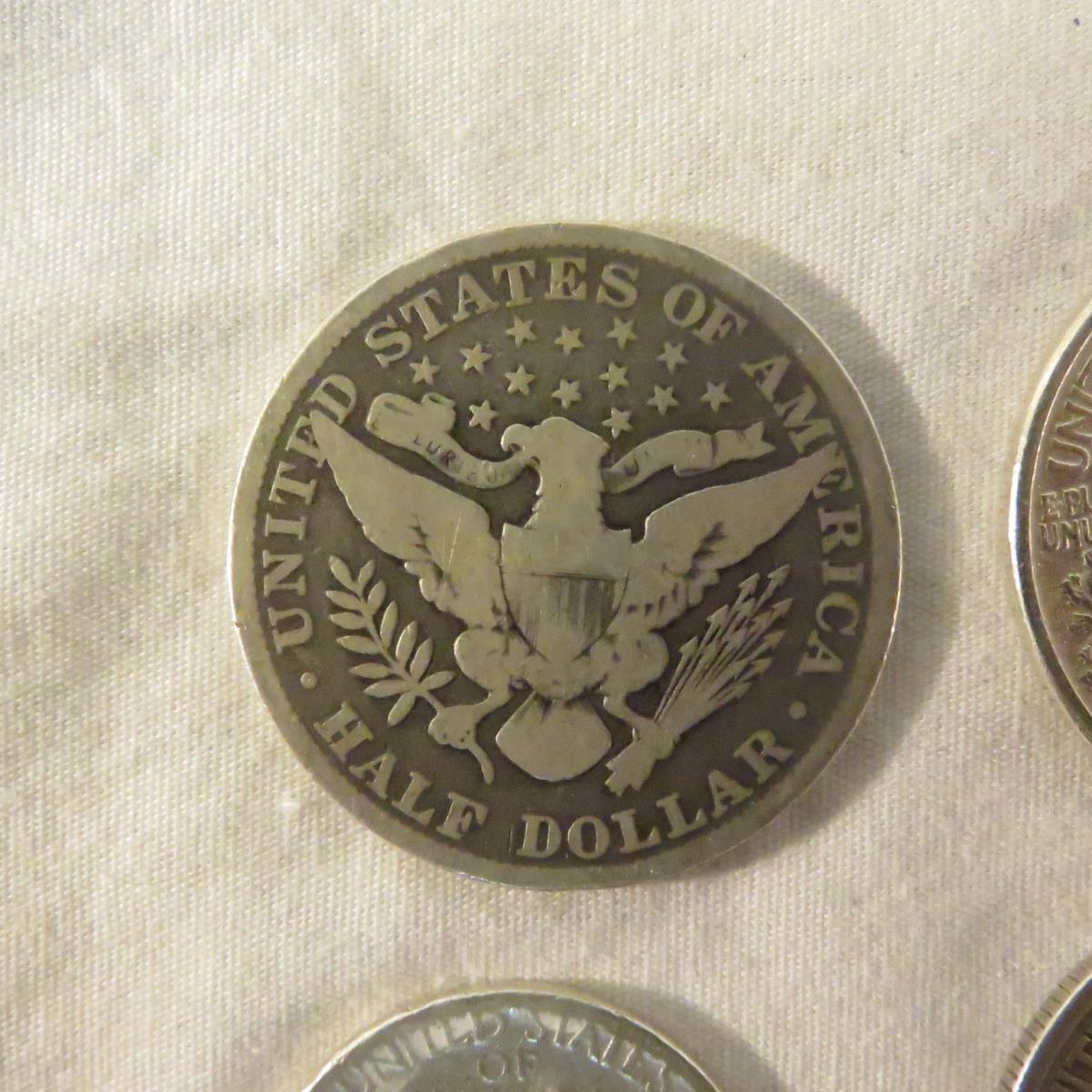 Mixed US Coins 1901 Barber 1/2, 1875 Seated Dime
