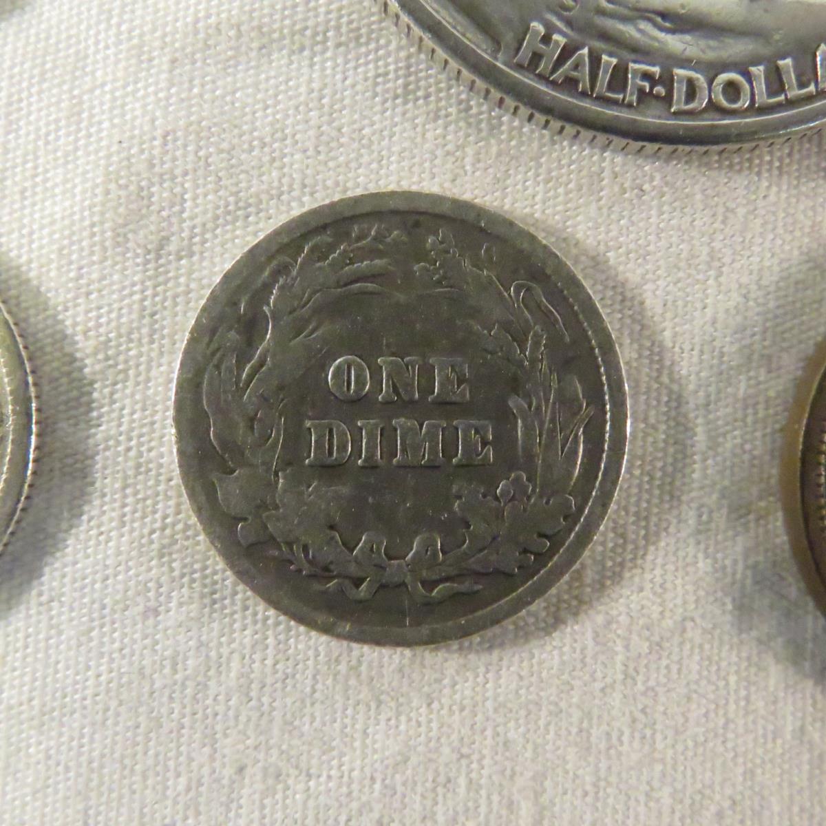 Mixed US Coins 1901 Barber 1/2, 1875 Seated Dime