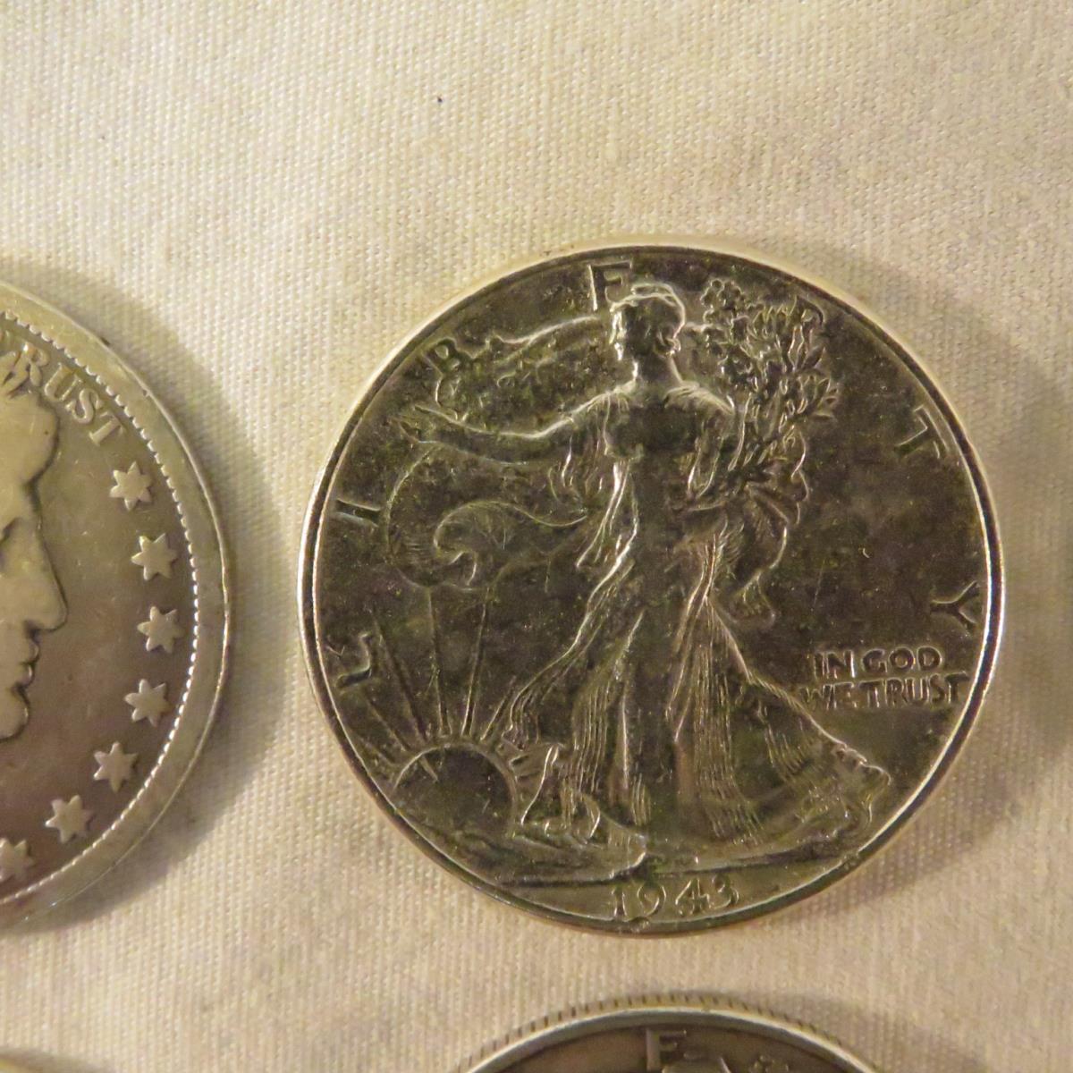 Mixed US Coins 1901 Barber 1/2, 1875 Seated Dime