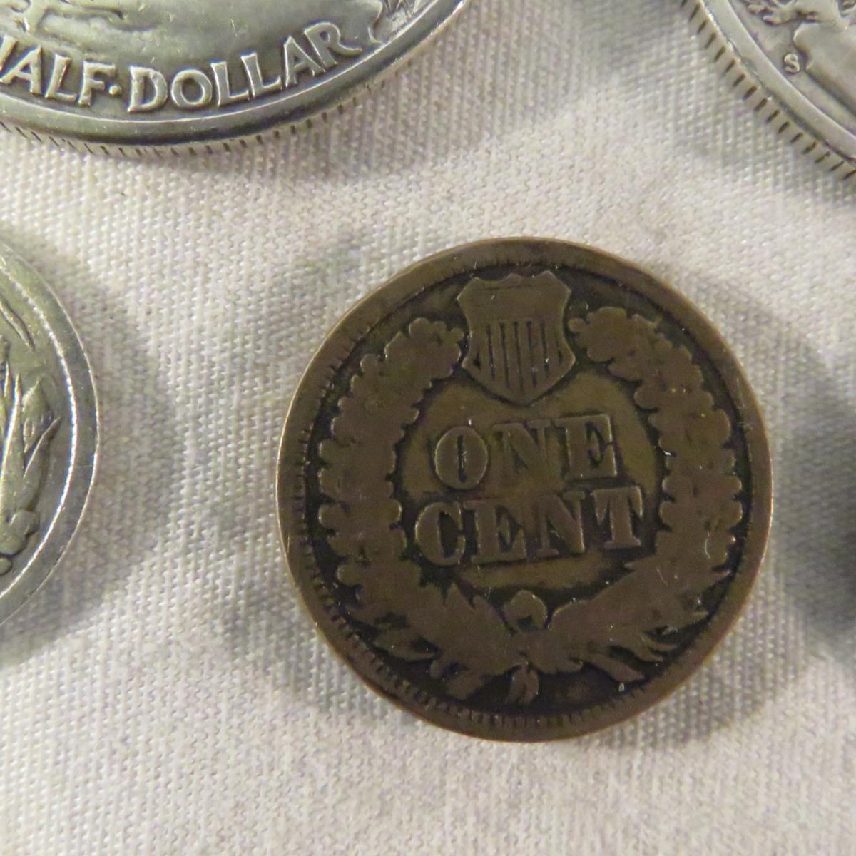 Mixed US Coins 1901 Barber 1/2, 1875 Seated Dime