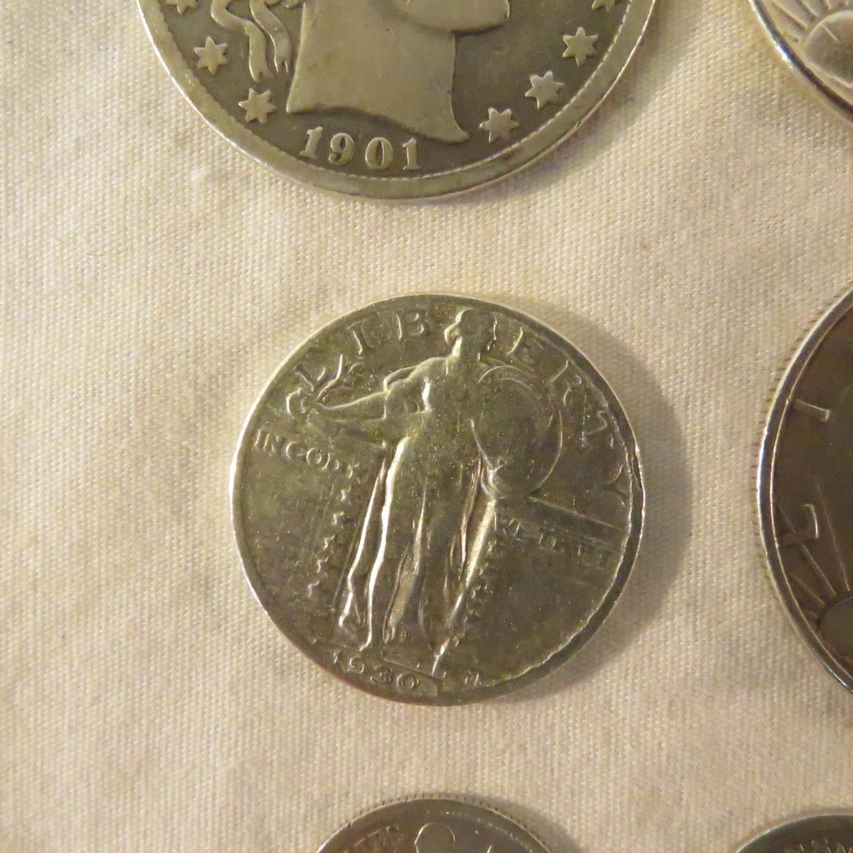 Mixed US Coins 1901 Barber 1/2, 1875 Seated Dime
