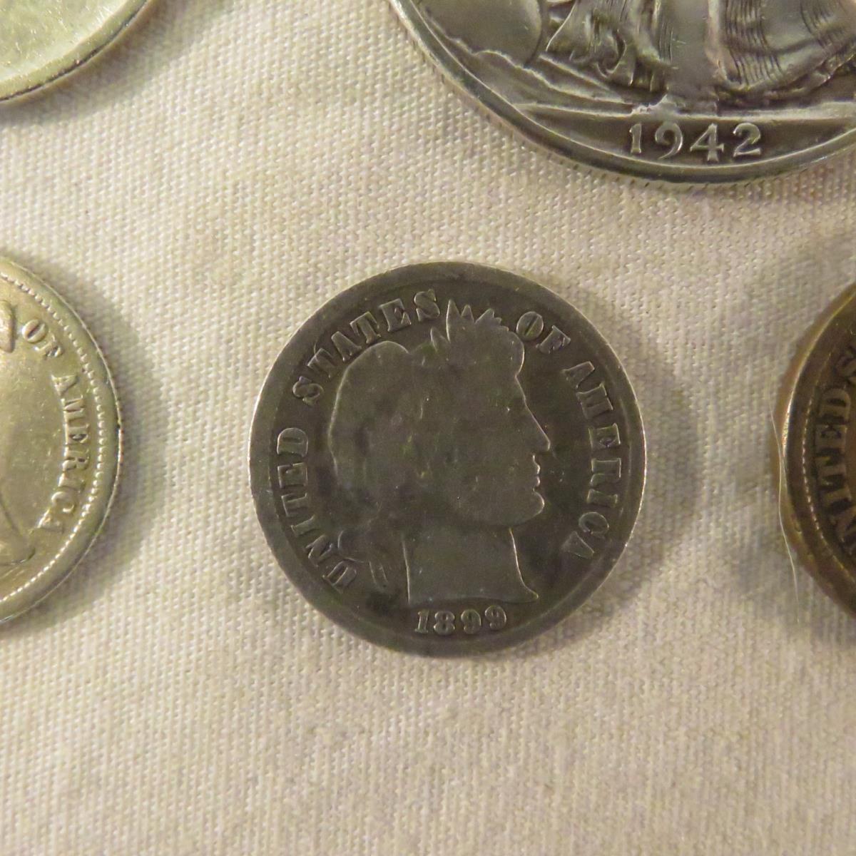 Mixed US Coins 1901 Barber 1/2, 1875 Seated Dime
