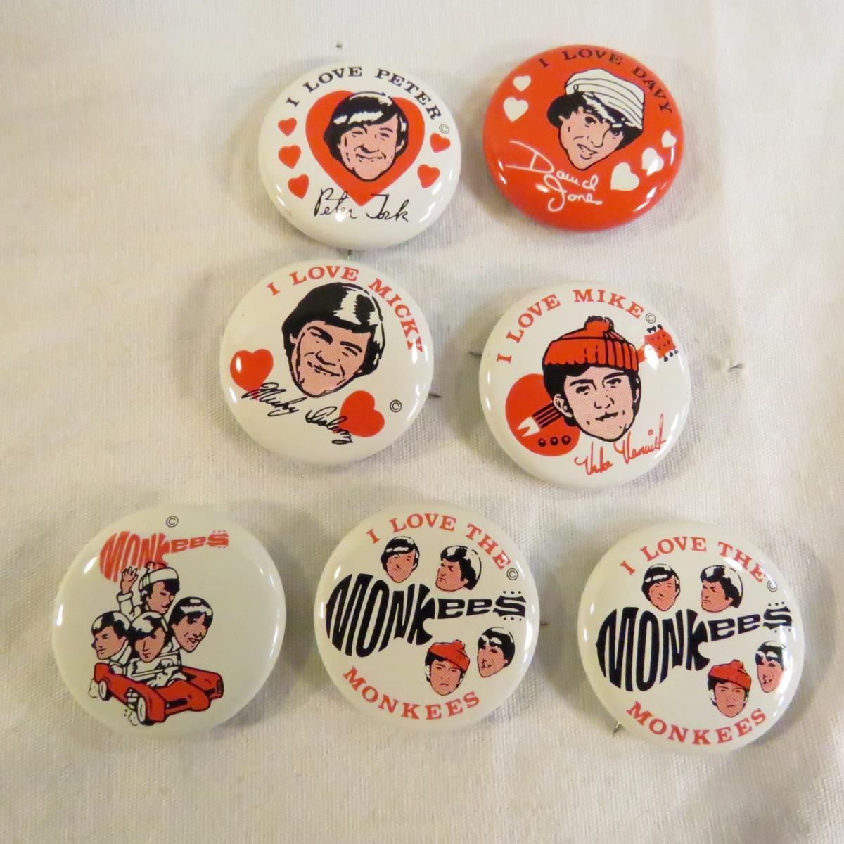 7 Vintage Monkees Pinback Buttons