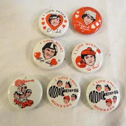7 Vintage Monkees Pinback Buttons