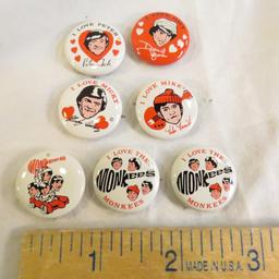 7 Vintage Monkees Pinback Buttons