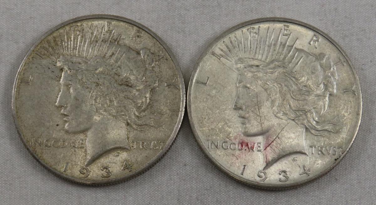 1934 D & S Peace Silver Dollars