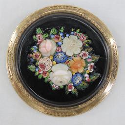 Pietra Dura Style Relief Mosaic Brooch