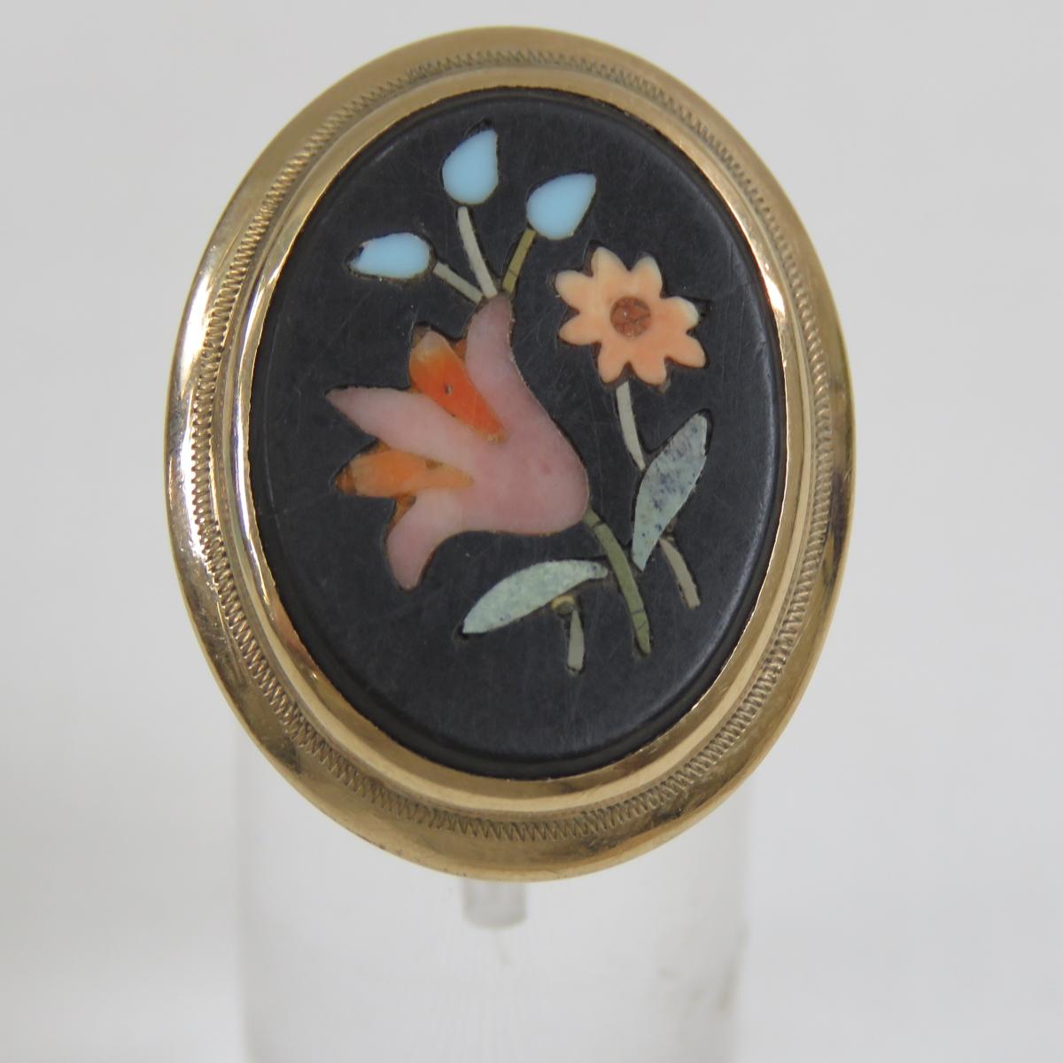 Antique Pietra Dura Ring size 9 1/2