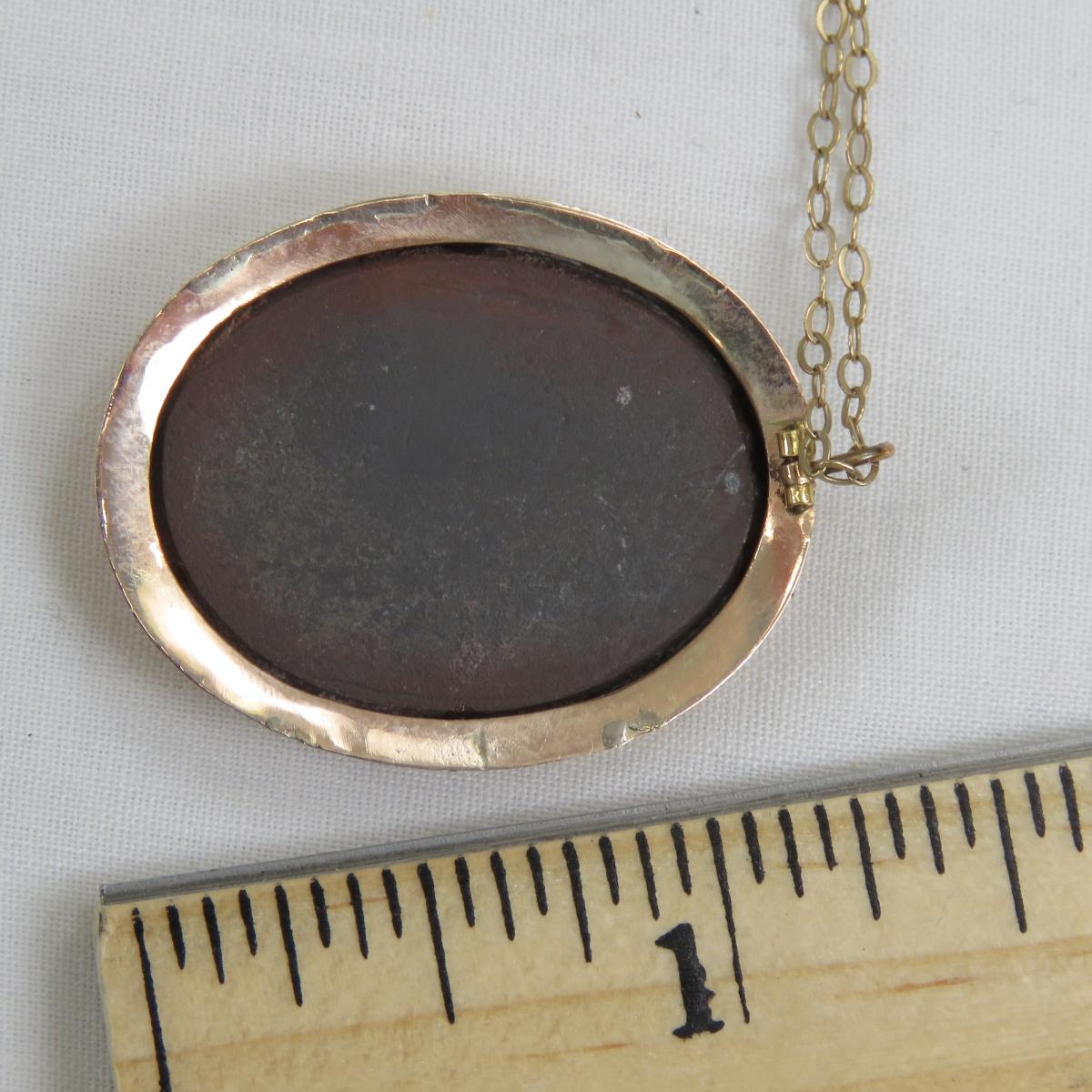 Antique Pietra Dura Pendant on 9K Gold Chain