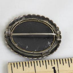 Antique Pietra Dura 800 Silver Brooch