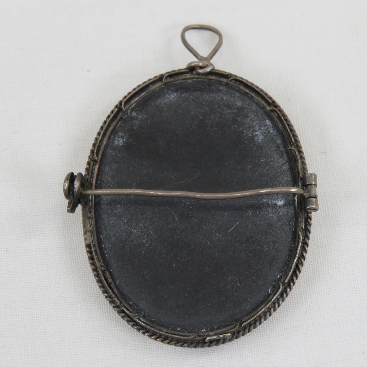 Antique Pietra Dura 800 Silver Brooch/Pendant