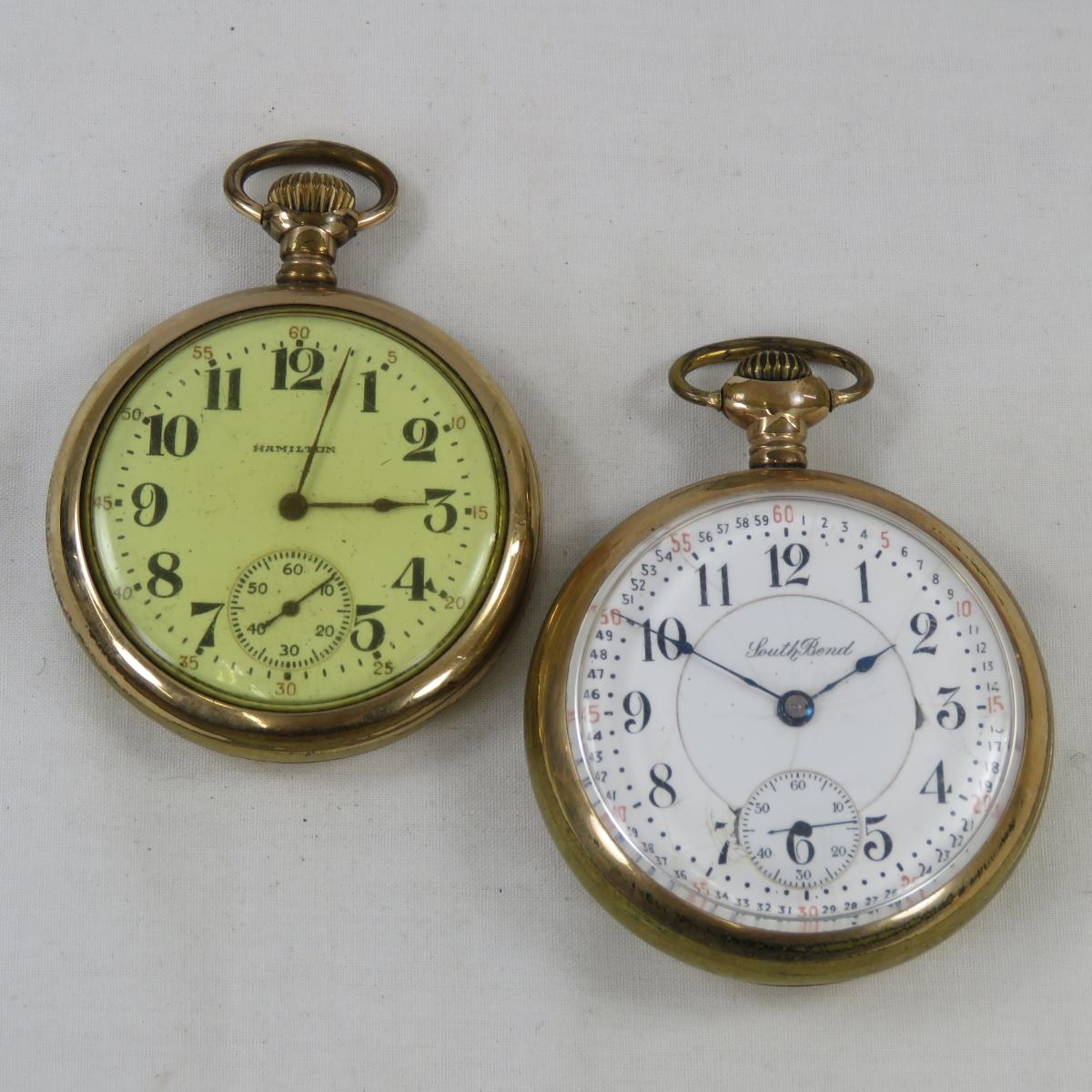 South Bend & Hamilton Open Face Pocket Watches