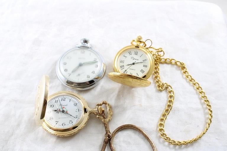 3 Pocket Watches 2 Manual Wind, 1 Quartz  All Work