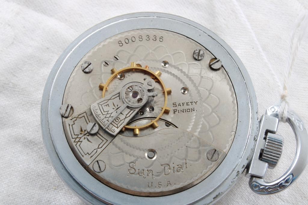 Sun Dial Pocket Watch w/Elgin Face Working