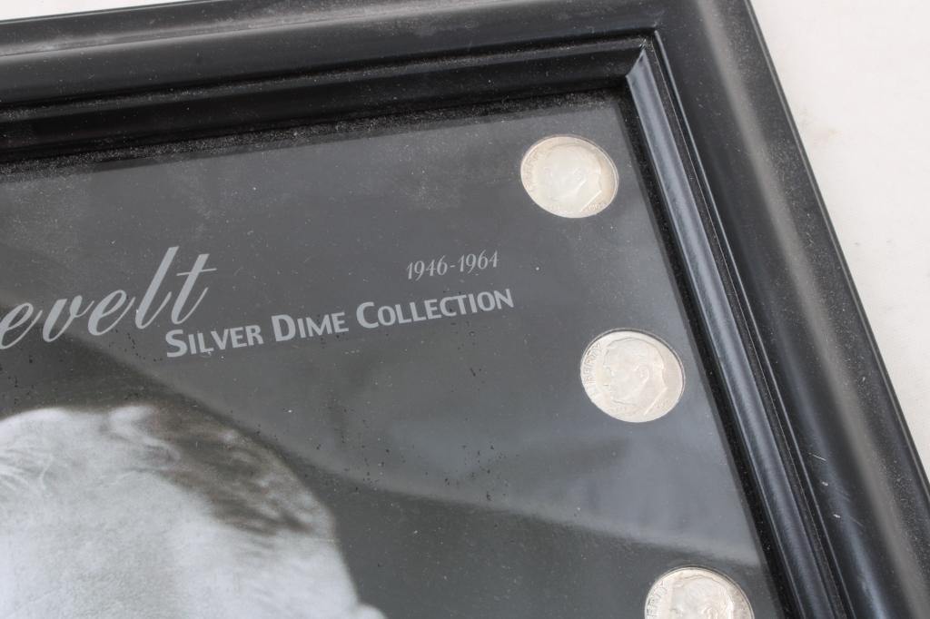 Framed Roosevelt Silver Dime Collection 1946-64