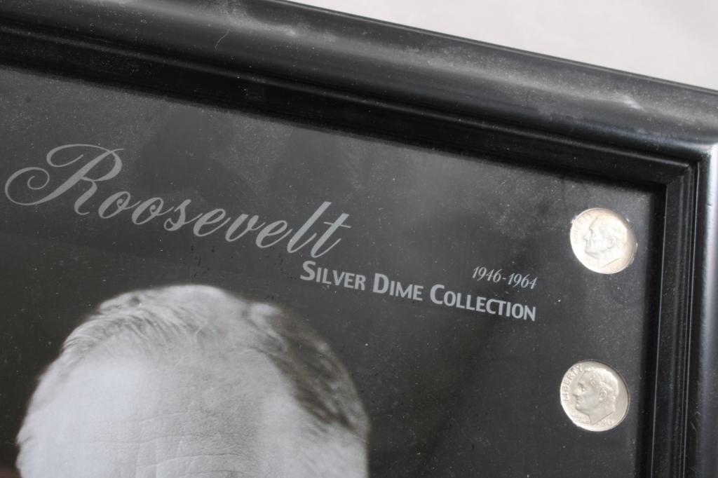 Framed Roosevelt Silver Dime Collection 1946-64