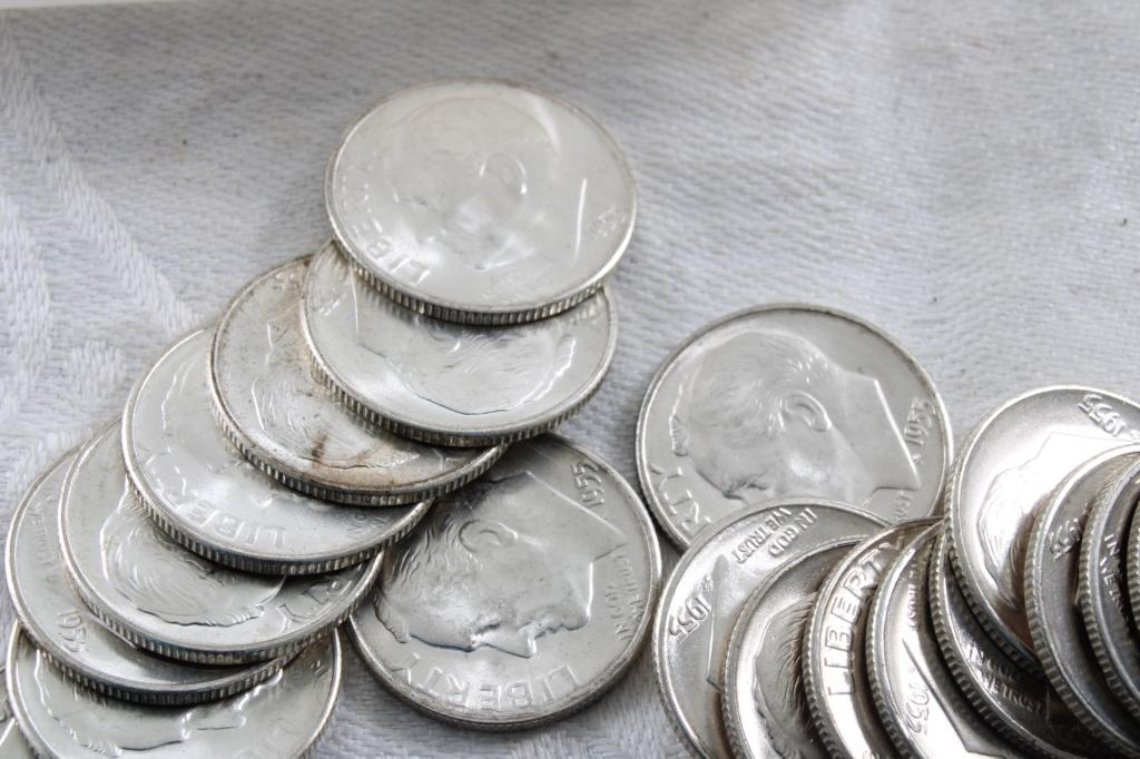 Roll of 1955 S Silver Dimes Uncirculated