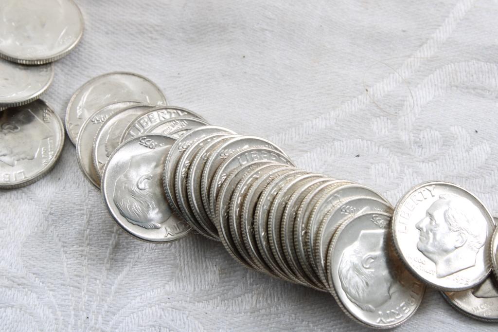 Roll of 1955 S Silver Dimes Uncirculated