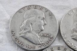 3 Franklin Half Dollars 1962D, 1953S & 1963