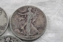 3 Walking Liberty Half Dollars 1941D, 1942 & 1943