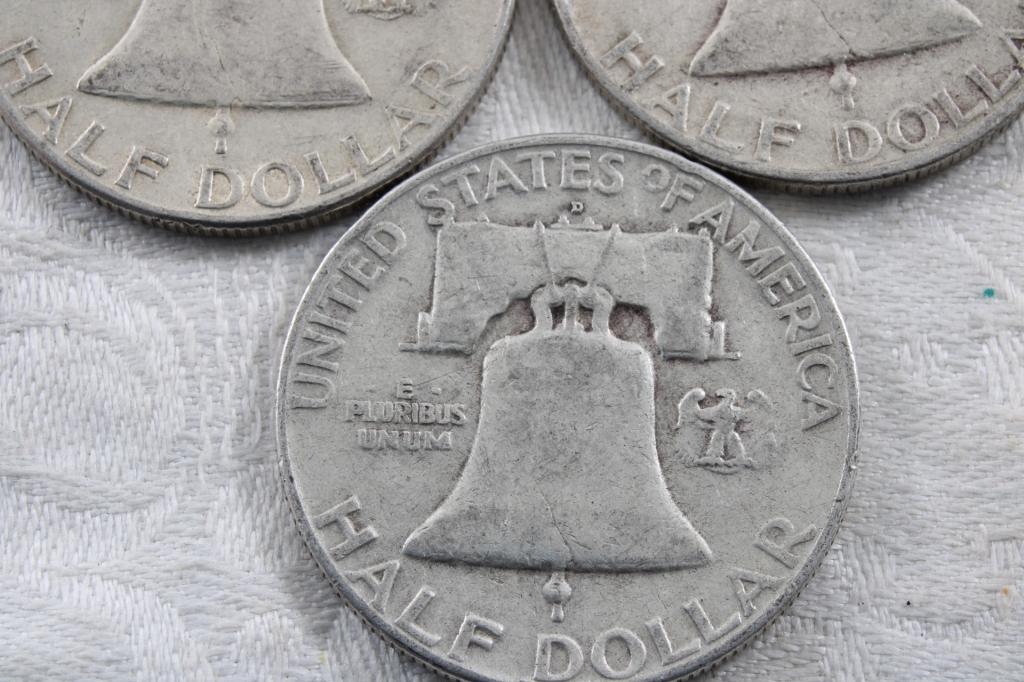 3 Franklin Half Dollars 1951S, 1954D & 1958D