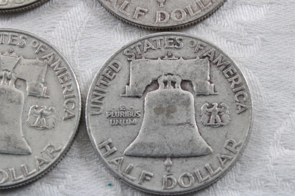 4 Franklin Half Dollars1952, 1953D, 1961D, 1962D