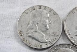 3 Franklin Half Dollars 1962D, 1951 1958D