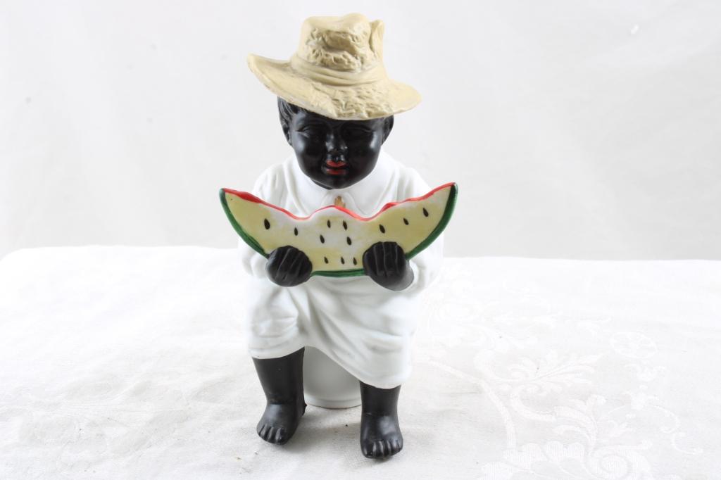 Black Americana Man Eating Watermelon Bisque 5.5"