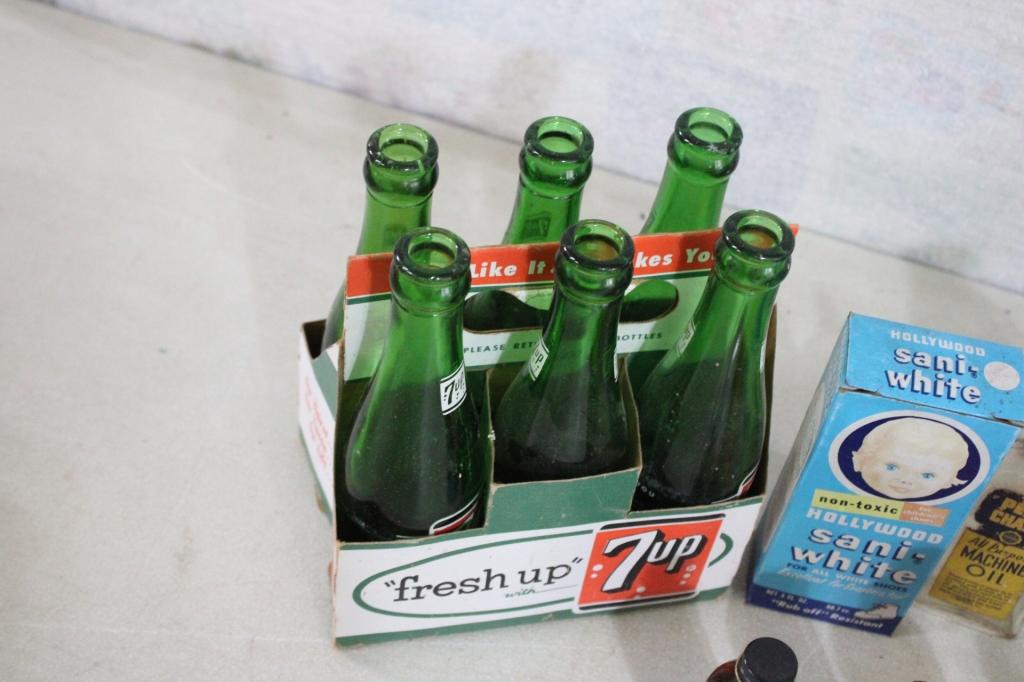 Six Pack 7-UP Bottles, Prestone Can & More Adv.