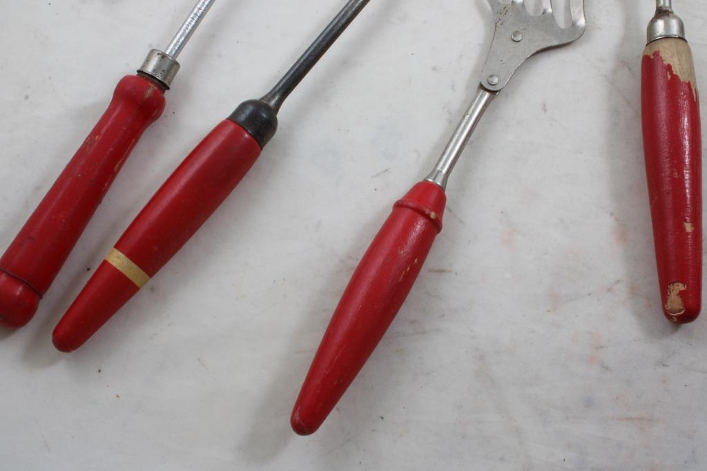 Kitchen Utensils Lot Red Wooden Handles