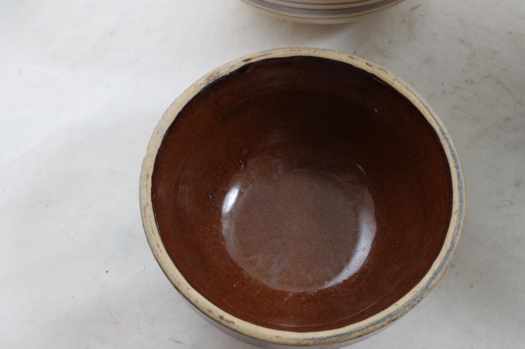 3 Old Stoneware Yelloware Mixing Bowls