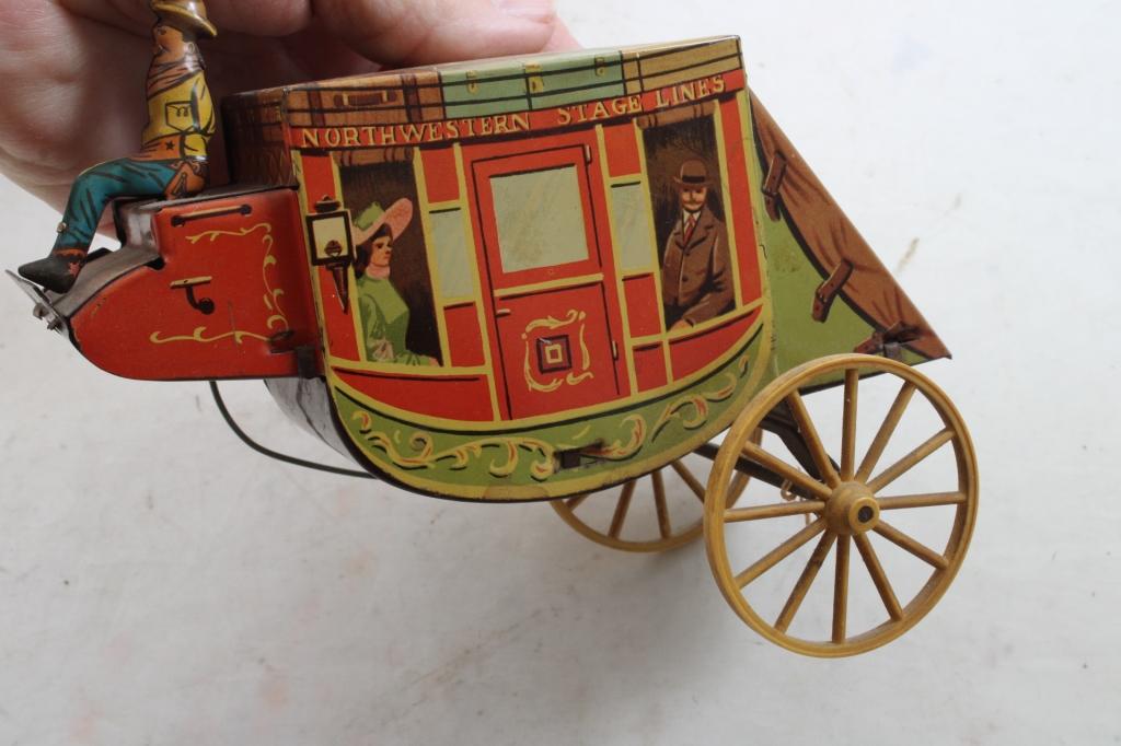 50's Tin Litho Stage Coach & Covered Wagon NW Prod