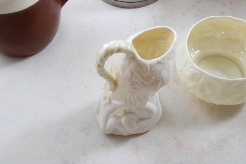 Belleek Cream/Sugar, Clown Stamp Moistener, & More