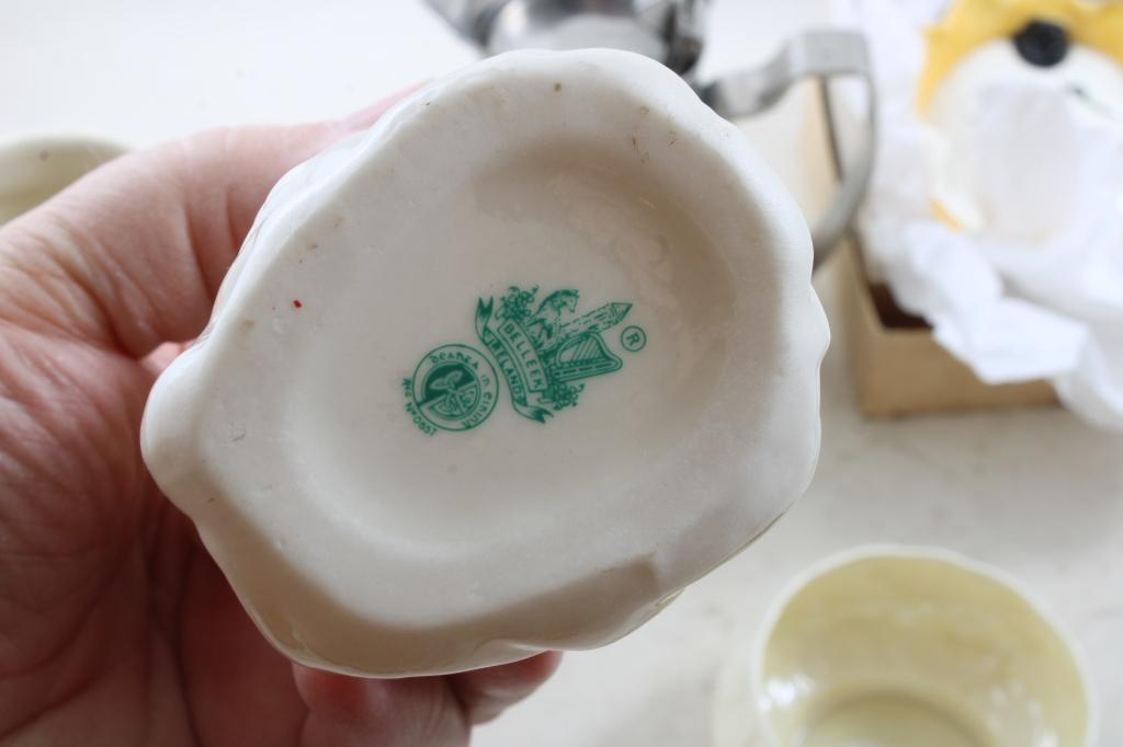 Belleek Cream/Sugar, Clown Stamp Moistener, & More