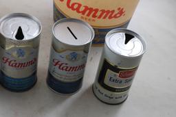 Hamms & White Rock Ice Buckets, Beer Cans, Bank