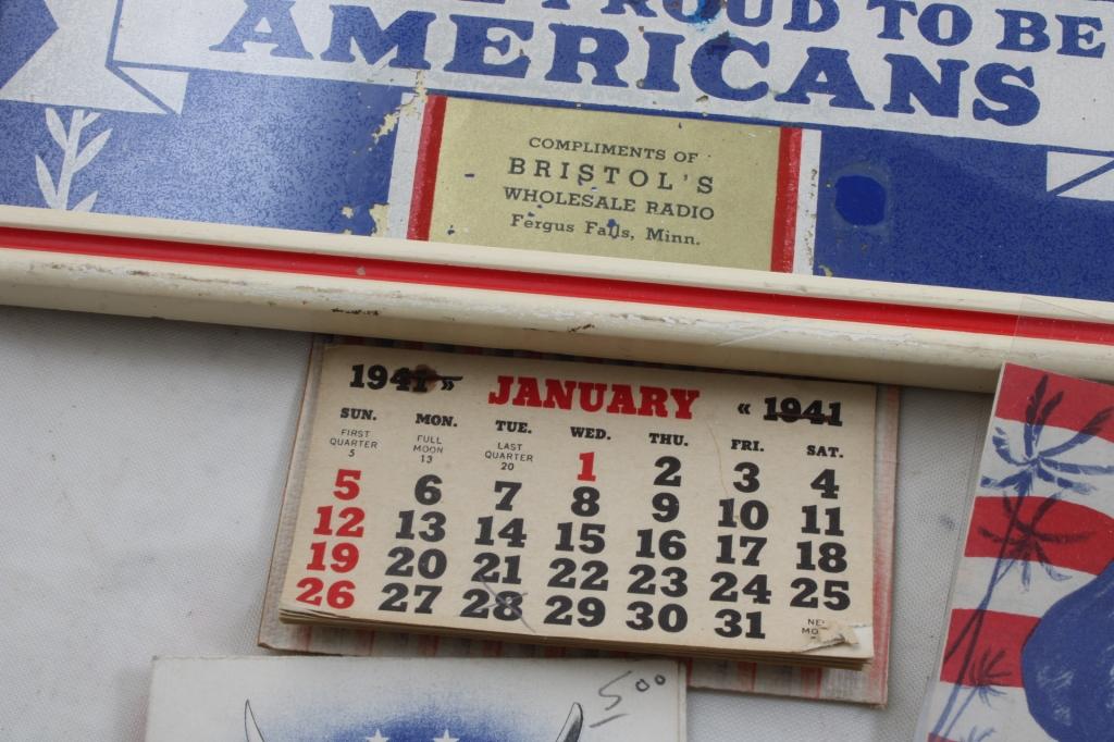 WW2 1941 Calendar, & Military Items